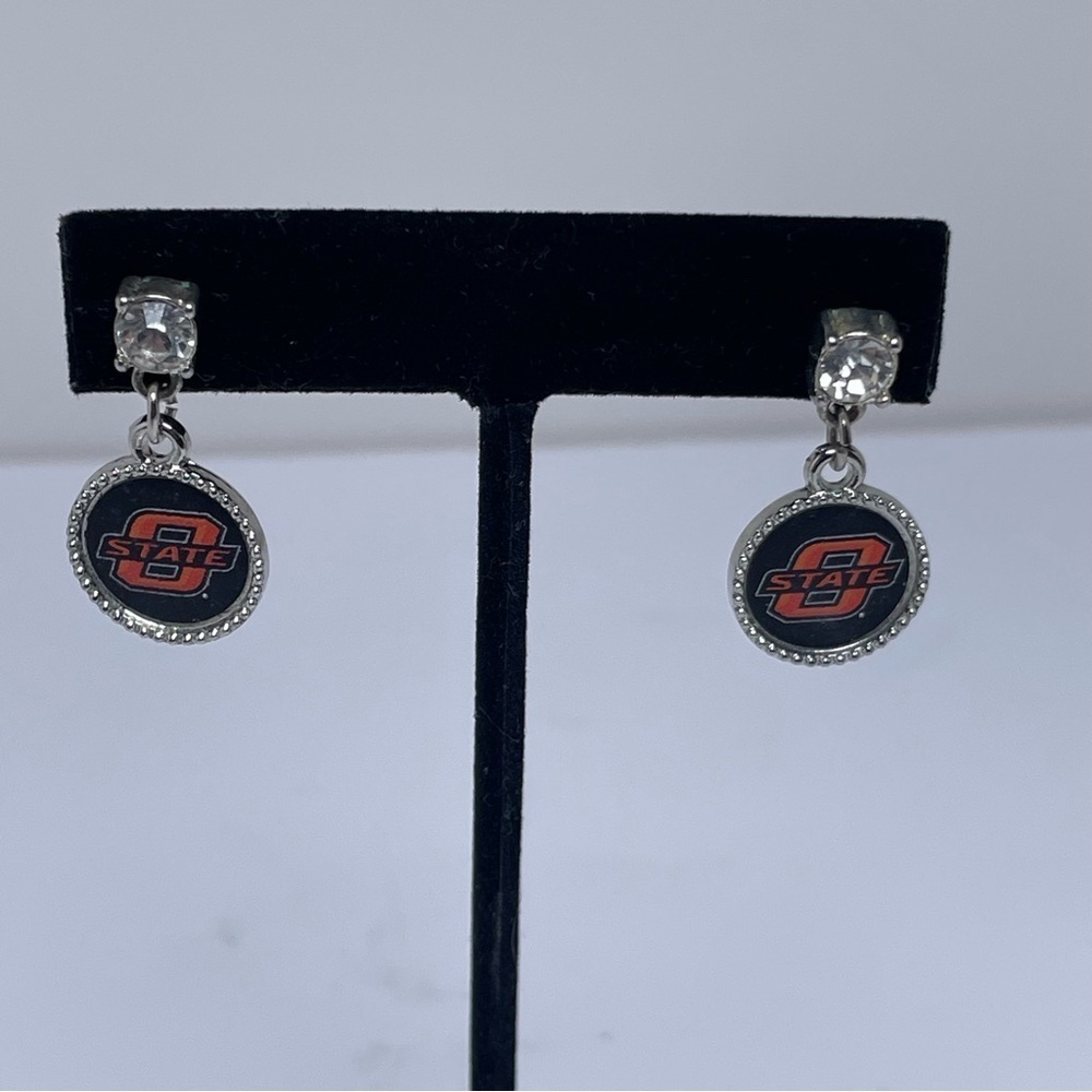 Oklahoma State University Dangle Earrings with Rhinestones